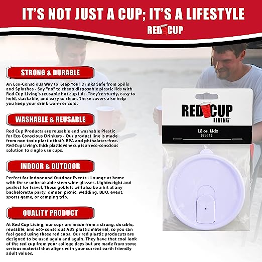 Reusable Red Party 18oz and 32oz Cups Lids | Durable plastic, BPA and Phthalates free | Eco-friendly